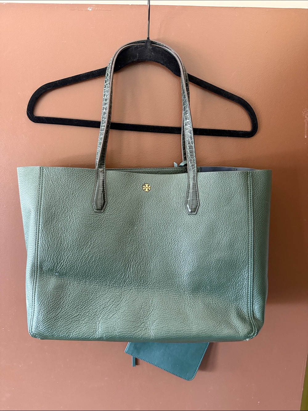 Tory Burch Green Leather Tote Bag Purse